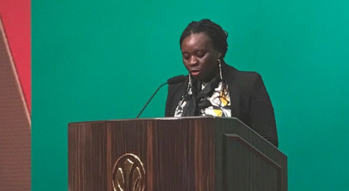 Chefe Rotativo do “Colóquio de Cooperação da Capacidade Produtiva para os Países de Língua Portuguesa” a proferir o seu discurso